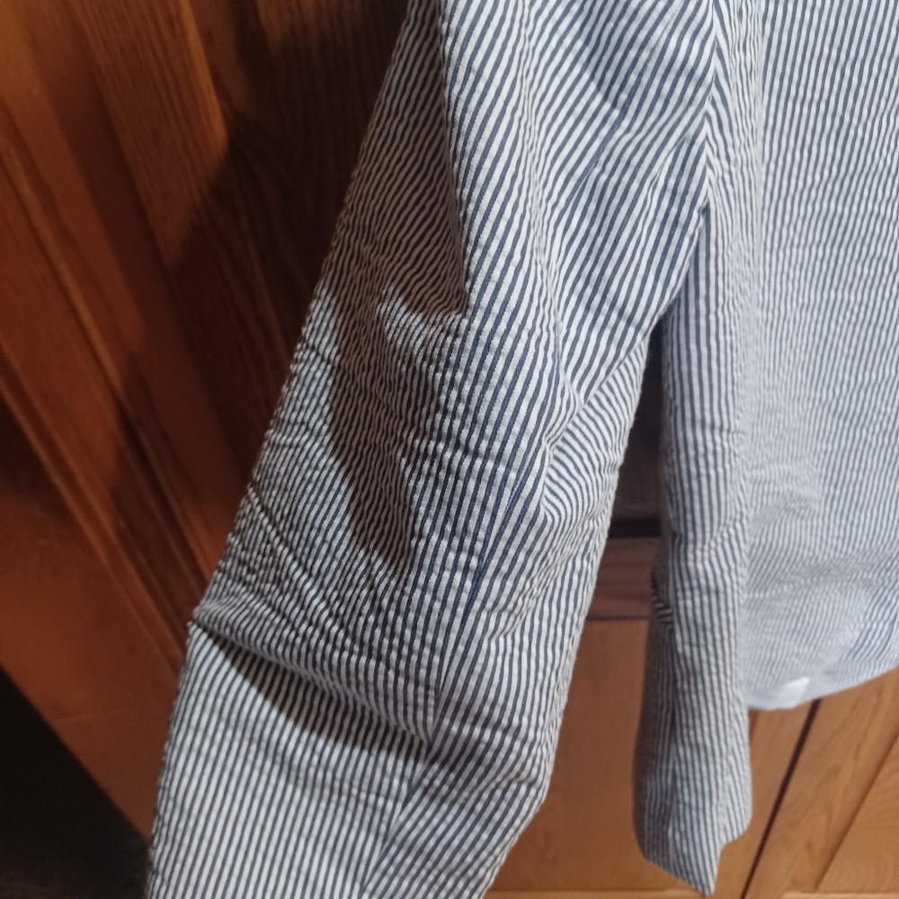 BRITISH KHAKI BLUE WHITE STRIPE SEERSUCKER COTTON BLAZER NWT SIZE MEDIUM - Picture 8 of 16
